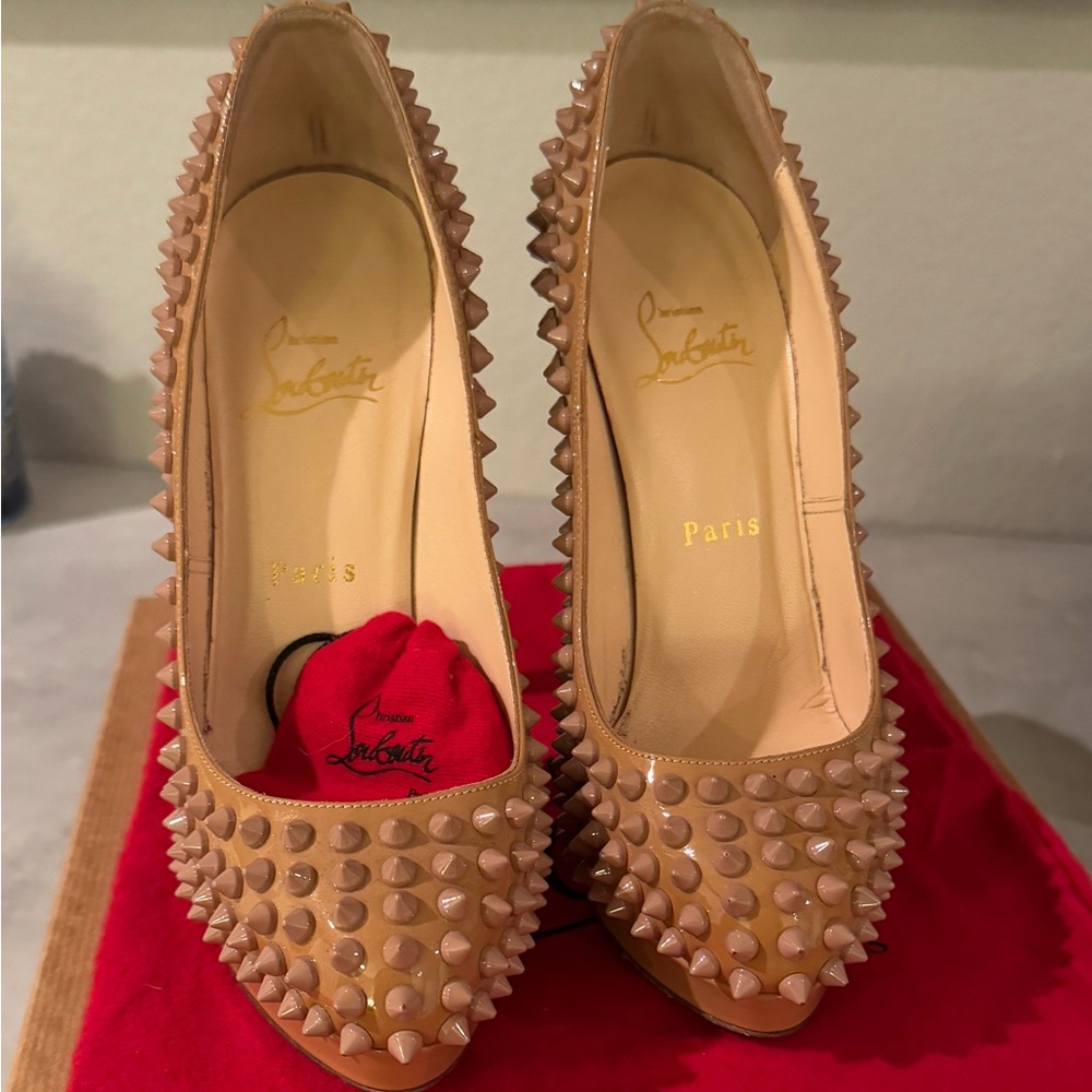 Christian Louboutin Tan Spiked Heels